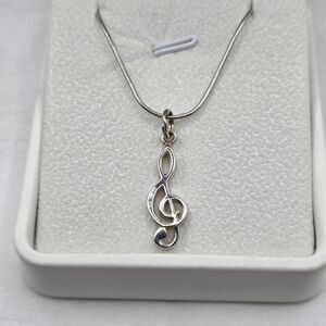 Vintage Sterling Cellini Treble Clef Pendant - 925 Chain Included